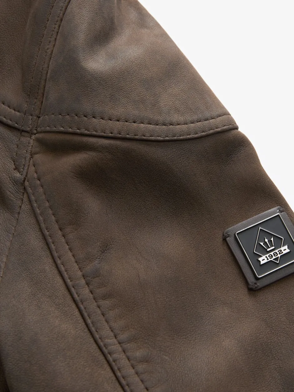 Jassen En Jacks|Next - Signature - Leren bikerjack met vier zakken Bruin