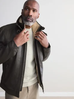 Jassen En Jacks*Next - Signature Four Pocket Borg Lined Leather Jacket Bruin