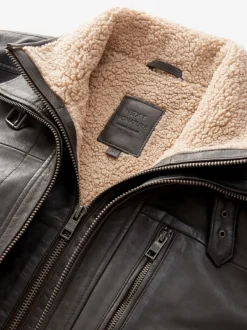 Jassen En Jacks*Next - Signature Four Pocket Borg Lined Leather Jacket Bruin