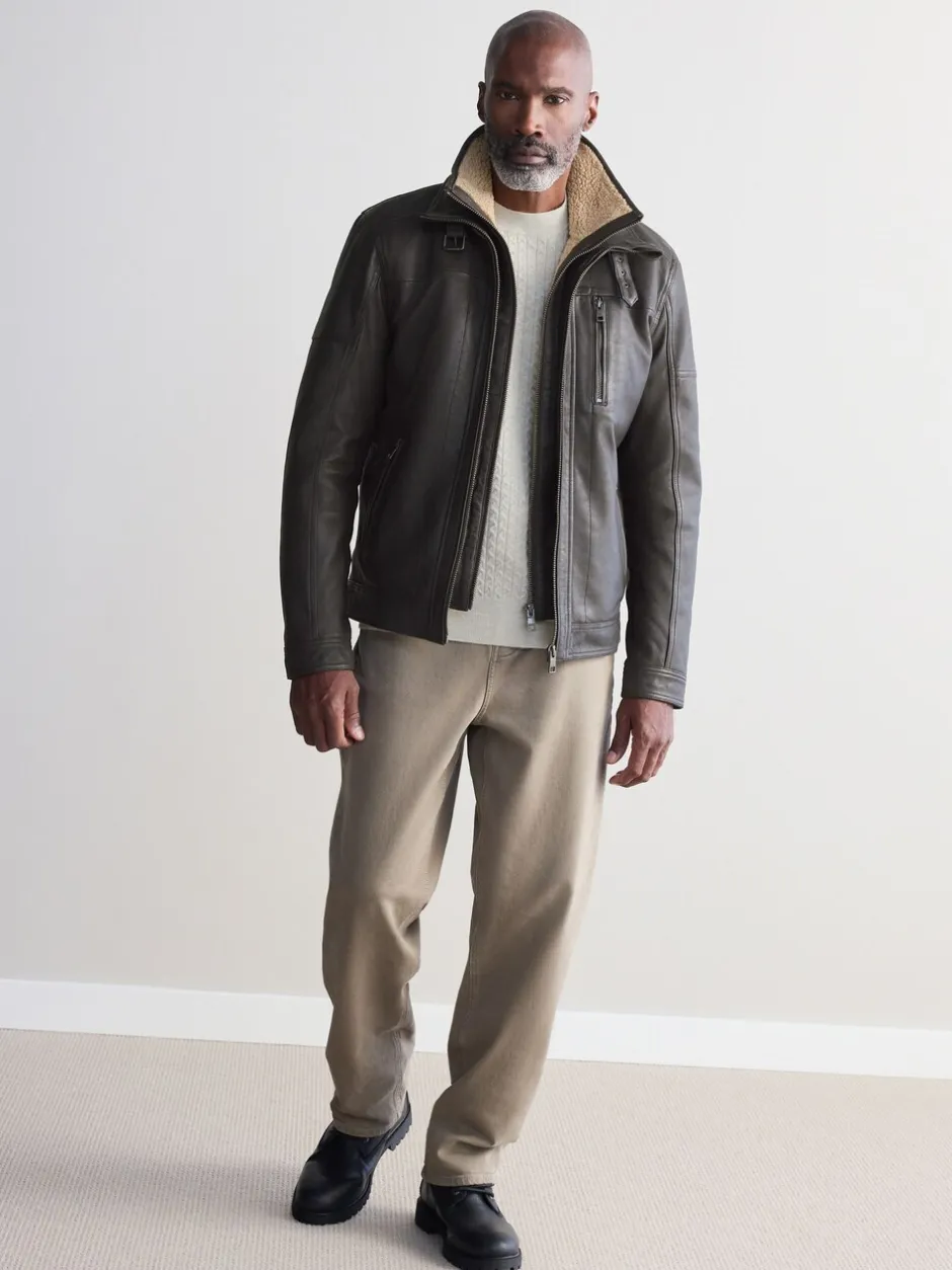 Jassen En Jacks*Next - Signature Four Pocket Borg Lined Leather Jacket Bruin