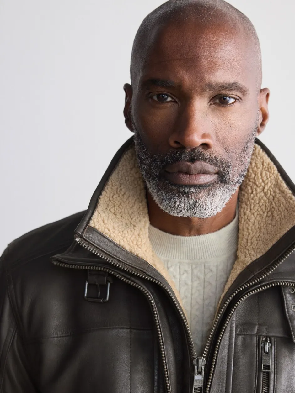 Jassen En Jacks*Next - Signature Four Pocket Borg Lined Leather Jacket Bruin
