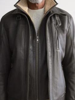 Jassen En Jacks*Next - Signature Four Pocket Borg Lined Leather Jacket Bruin