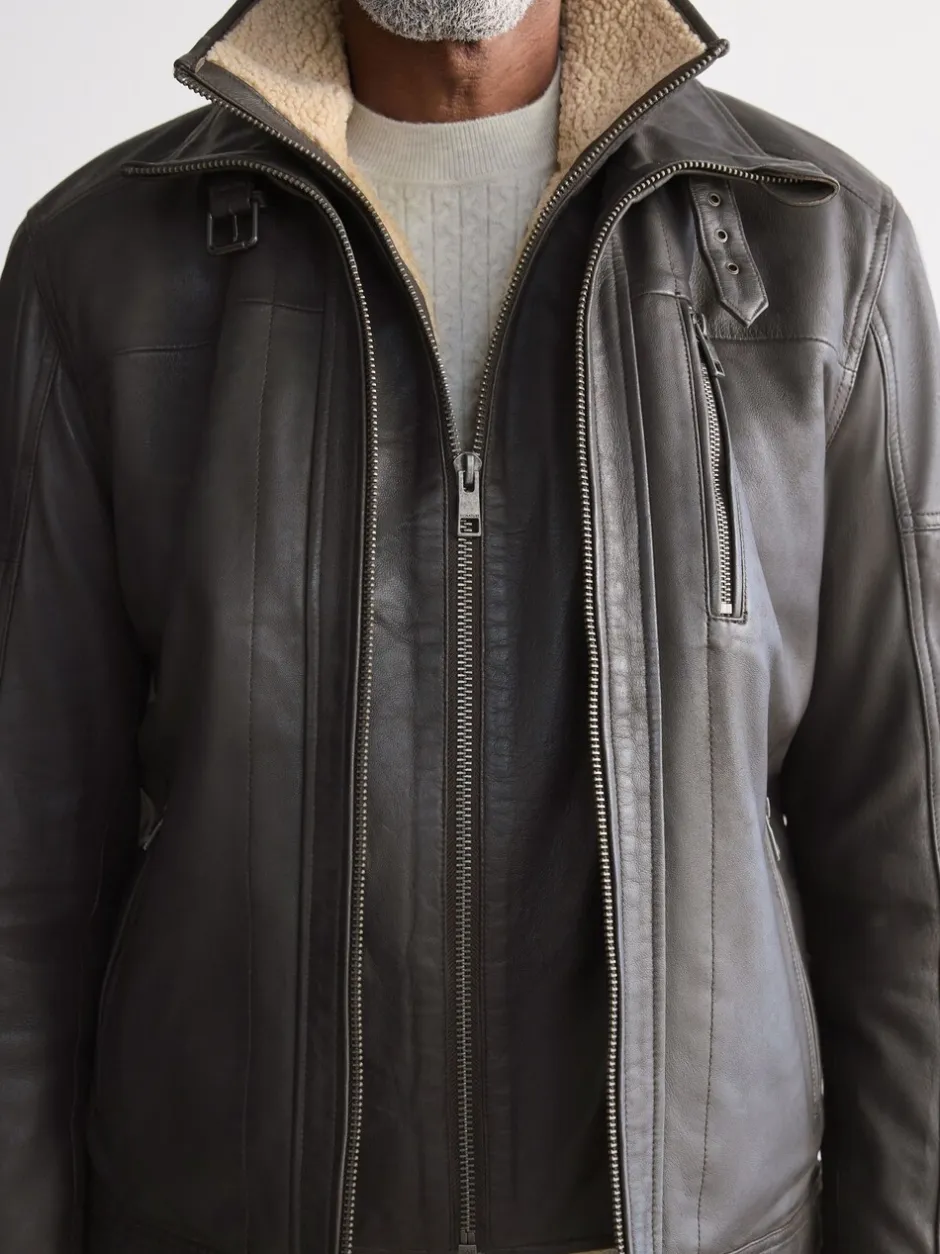 Jassen En Jacks*Next - Signature Four Pocket Borg Lined Leather Jacket Bruin