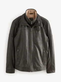 Jassen En Jacks*Next - Signature Four Pocket Borg Lined Leather Jacket Bruin