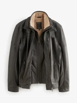 Jassen En Jacks*Next - Signature Four Pocket Borg Lined Leather Jacket Bruin
