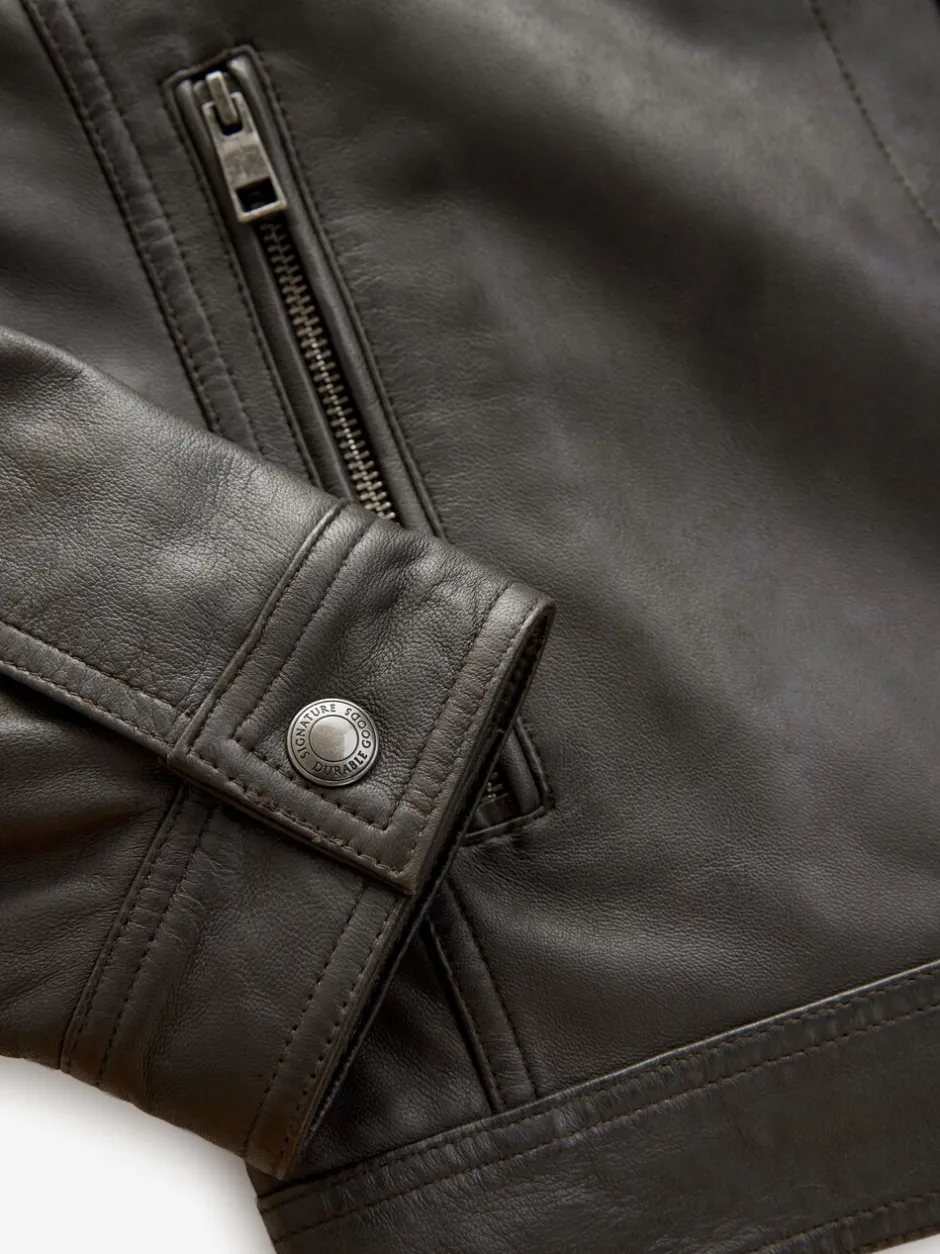 Jassen En Jacks*Next - Signature Four Pocket Borg Lined Leather Jacket Bruin