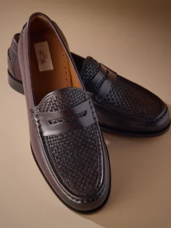 Schoenen*Next Bruin - Signature geweven instappers met leren zool