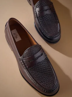 Schoenen*Next Bruin - Signature geweven instappers met leren zool