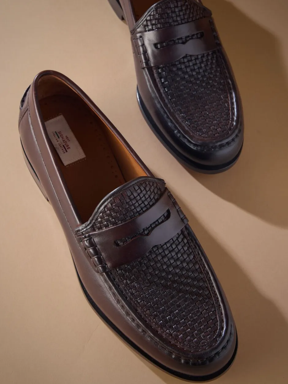 Schoenen*Next Bruin - Signature geweven instappers met leren zool