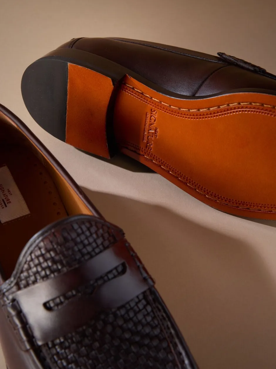 Schoenen*Next Bruin - Signature geweven instappers met leren zool