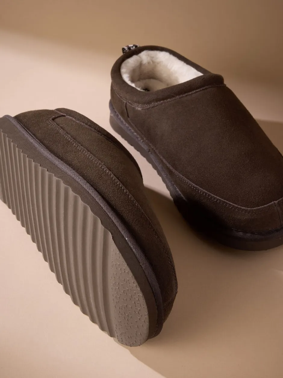 Pantoffels*Next - Signature Suede Faux Fur Lined Slippers Bruin