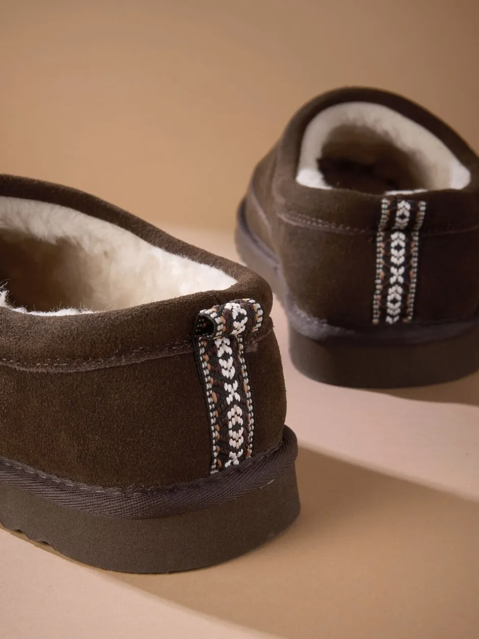 Pantoffels*Next - Signature Suede Faux Fur Lined Slippers Bruin