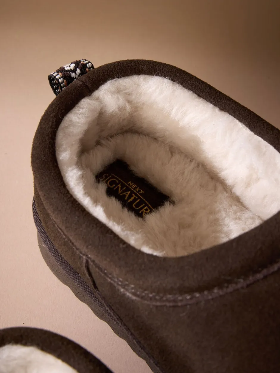 Pantoffels*Next - Signature Suede Faux Fur Lined Slippers Bruin