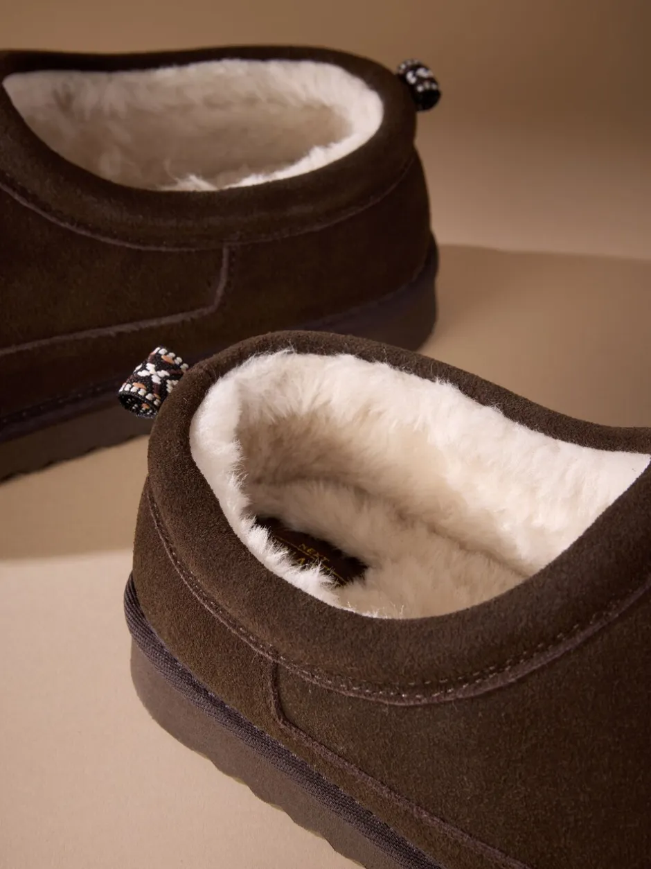 Pantoffels*Next - Signature Suede Faux Fur Lined Slippers Bruin