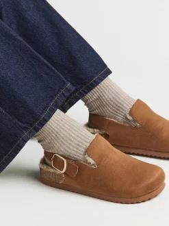 Pantoffels|Simply Be - Fluffy Mules With Back Strap Bruin