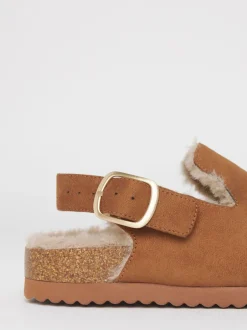 Pantoffels|Simply Be - Fluffy Mules With Back Strap Bruin