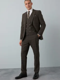Blazers En Business-Jasjes|Pakken|Next Bruin - Slim-fit maatgesneden pak met ruiten: colbert