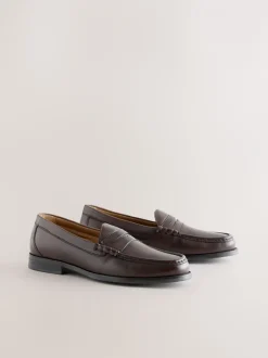 Schoenen|Formele Schoenen*Next - Standaard pasvorm - Leren Penny instappers Bruin