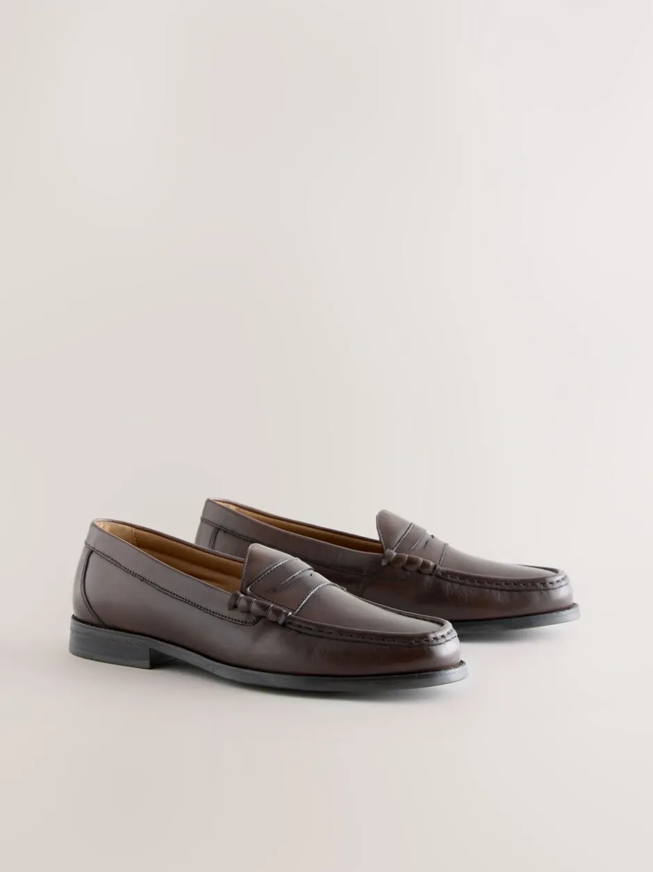 Schoenen|Formele Schoenen*Next - Standaard pasvorm - Leren Penny instappers Bruin