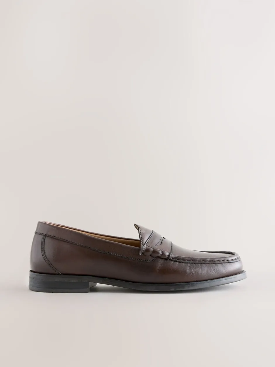 Schoenen|Formele Schoenen*Next - Standaard pasvorm - Leren Penny instappers Bruin