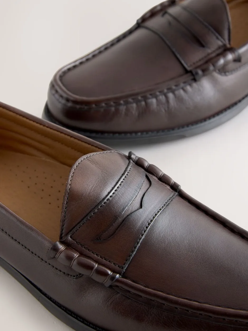 Schoenen|Formele Schoenen*Next - Standaard pasvorm - Leren Penny instappers Bruin