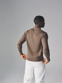 Gebreide Kleding|The Set - 3 Pack Gebreide Polo Truien met Lange Mouwen Bruin