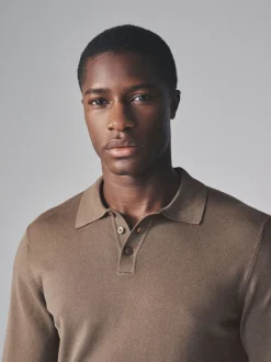 Gebreide Kleding|The Set - 3 Pack Gebreide Polo Truien met Lange Mouwen Bruin