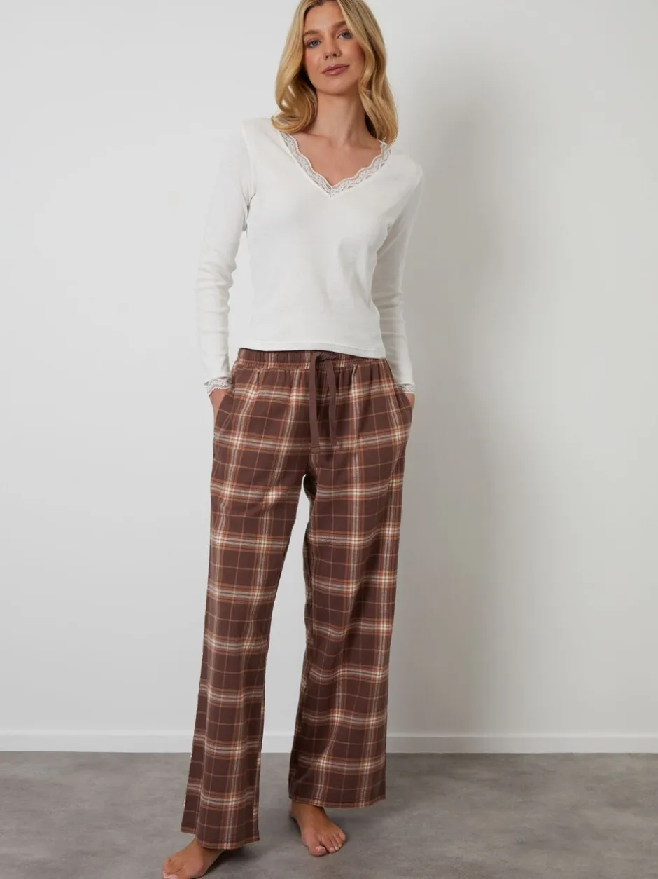 Pyjama's|Loungewear|Threadbare - - Katoenen pyjama met lange mouwen Bruin