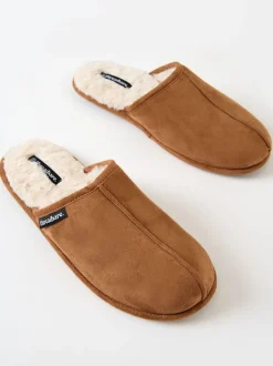 Pantoffels|Threadbare - Faux Fur Lined Slip On Mule Slippers Bruin