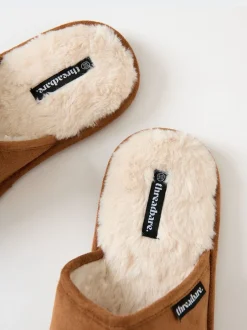 Pantoffels|Threadbare - Faux Fur Lined Slip On Mule Slippers Bruin