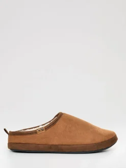 Pantoffels|Threadbare - Faux Suede Faux Fur Lined Mule Slippers Bruin