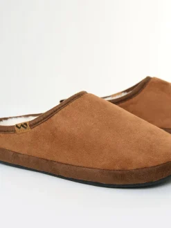 Pantoffels|Threadbare - Faux Suede Faux Fur Lined Mule Slippers Bruin
