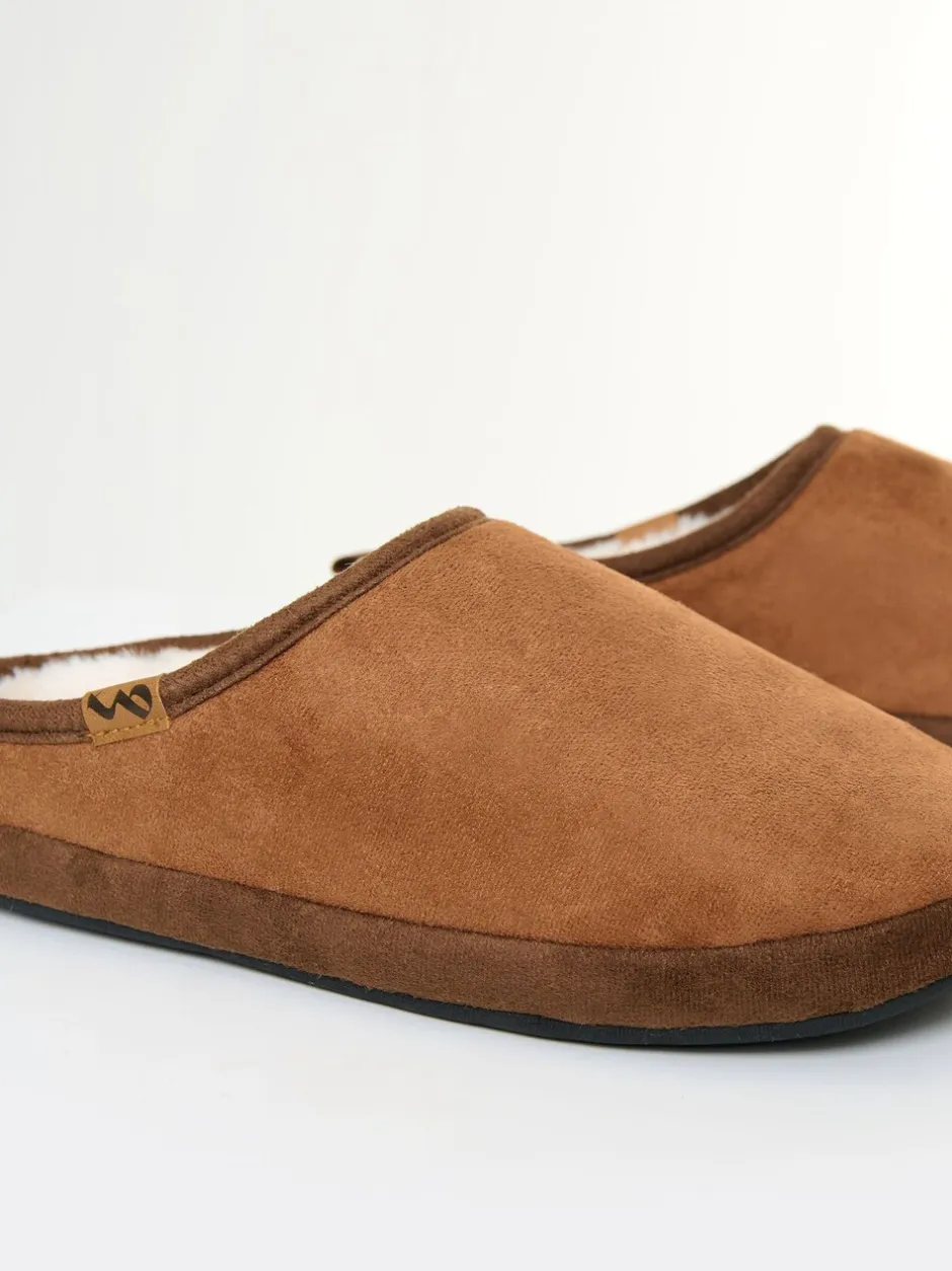 Pantoffels|Threadbare - Faux Suede Faux Fur Lined Mule Slippers Bruin