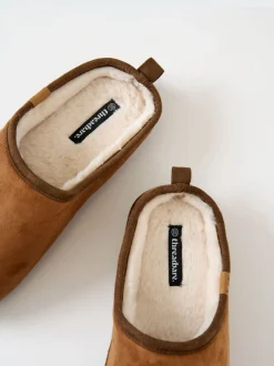 Pantoffels|Threadbare - Faux Suede Faux Fur Lined Mule Slippers Bruin
