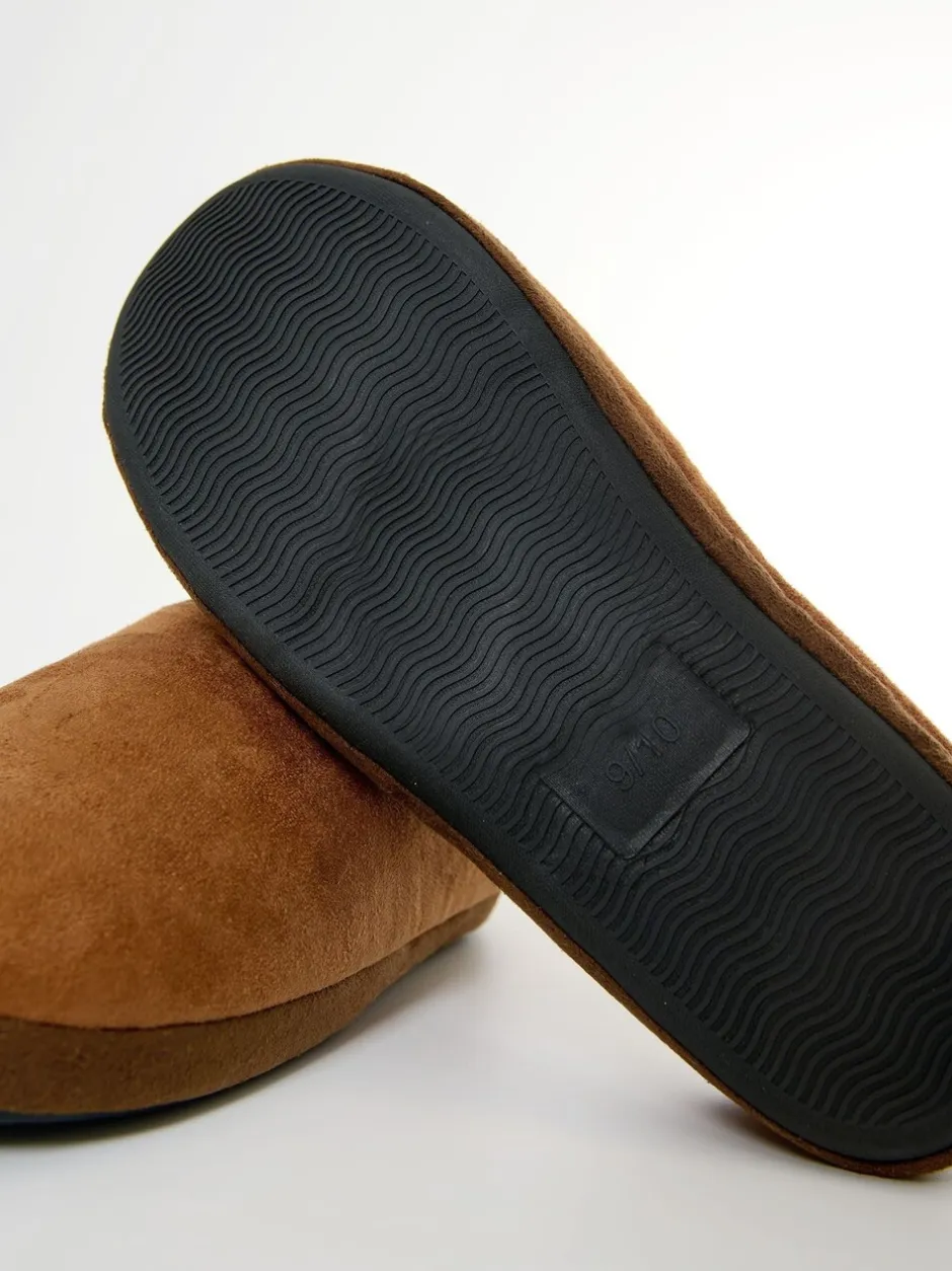 Pantoffels|Threadbare - Faux Suede Faux Fur Lined Mule Slippers Bruin