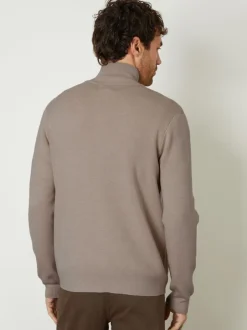 Gebreide Kleding*Threadbare - gebreid vest met rits en opstaande kraag Bruin