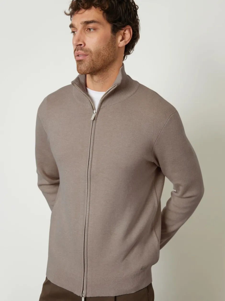 Gebreide Kleding*Threadbare - gebreid vest met rits en opstaande kraag Bruin