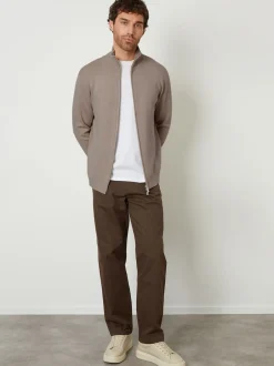 Gebreide Kleding*Threadbare - gebreid vest met rits en opstaande kraag Bruin