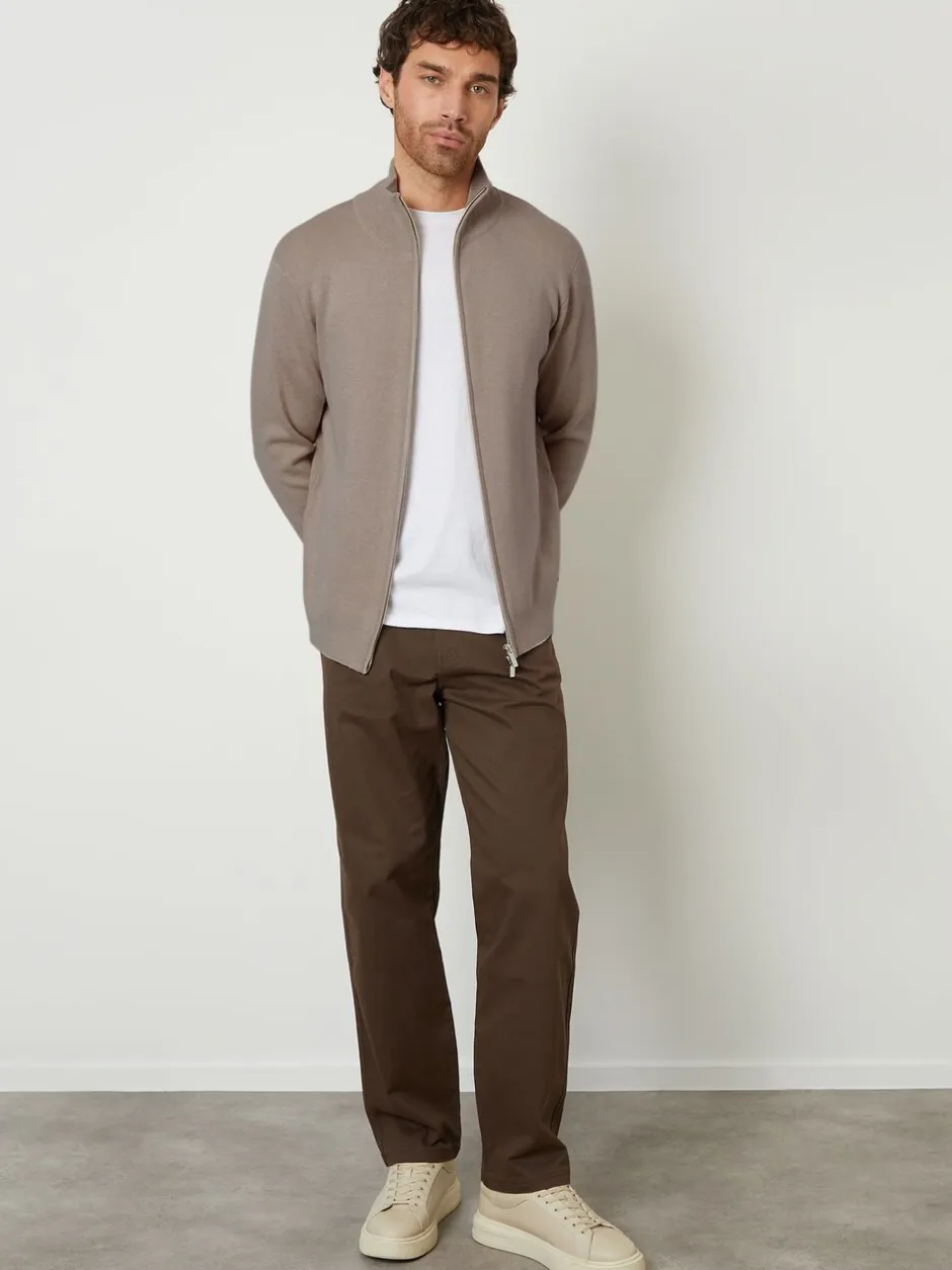 Gebreide Kleding*Threadbare - gebreid vest met rits en opstaande kraag Bruin