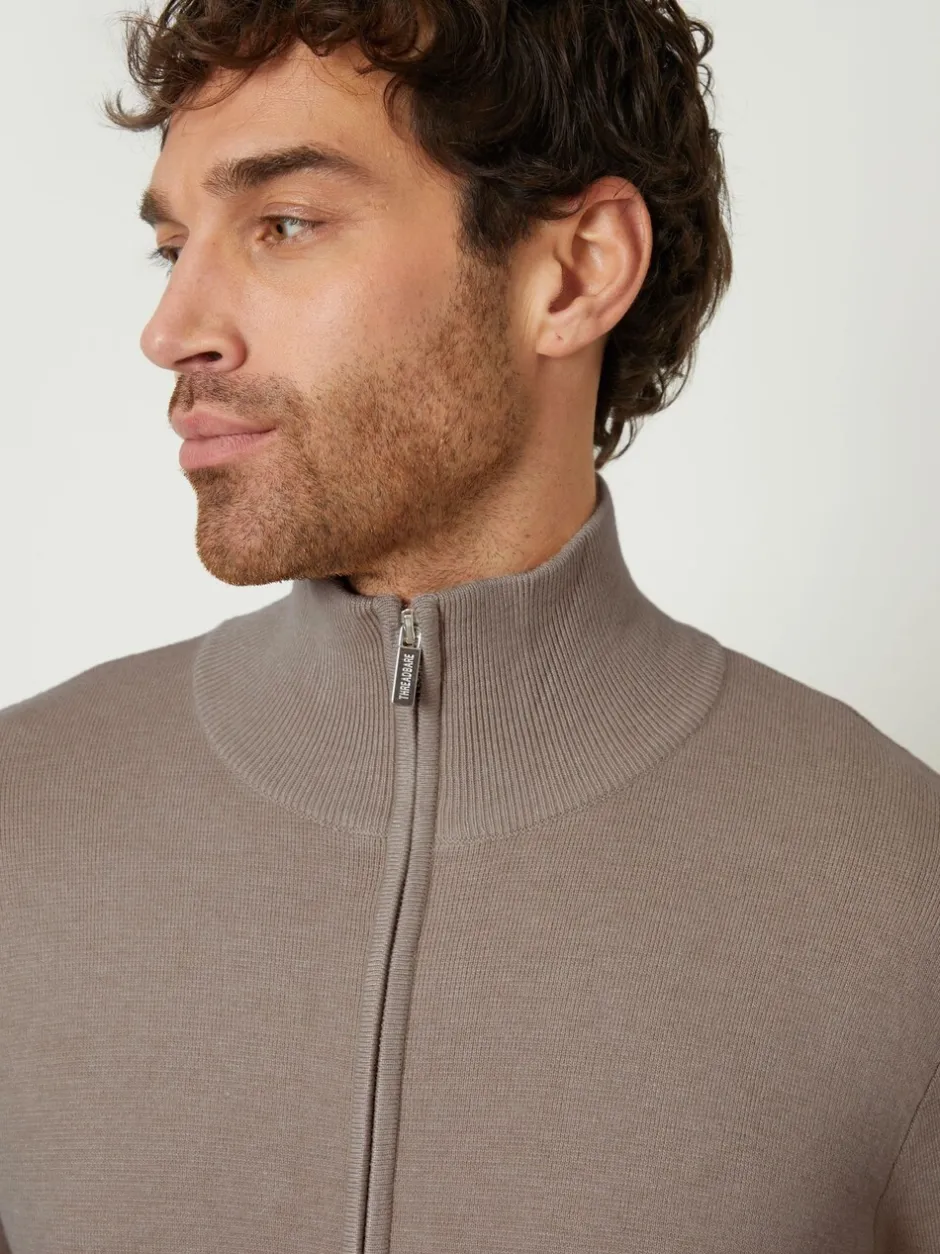 Gebreide Kleding*Threadbare - gebreid vest met rits en opstaande kraag Bruin