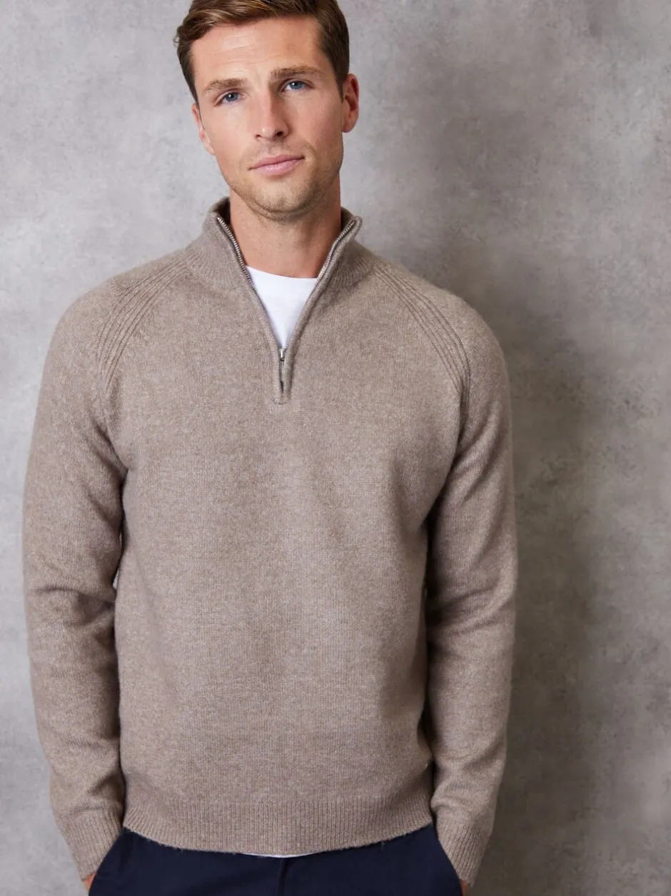 Gebreide Kleding*Threadbare - Raglan Rib Quarter Zip Knitted Jumper Bruin