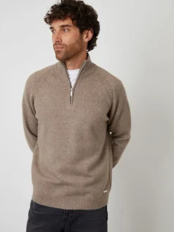 Gebreide Kleding*Threadbare - Raglan Rib Quarter Zip Knitted Jumper Bruin