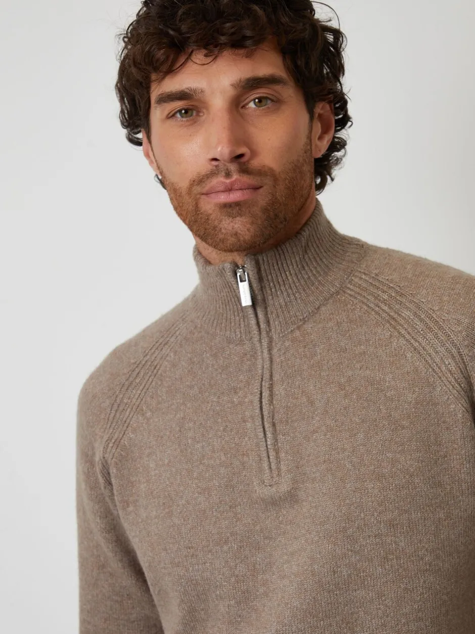 Gebreide Kleding*Threadbare - Raglan Rib Quarter Zip Knitted Jumper Bruin