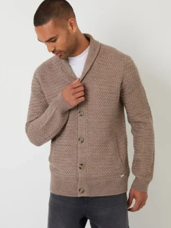 Gebreide Kleding*Threadbare - sjaalkraag gebreid vest Bruin