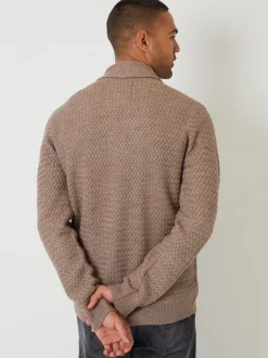 Gebreide Kleding*Threadbare - sjaalkraag gebreid vest Bruin