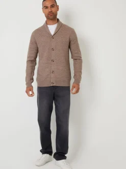 Gebreide Kleding*Threadbare - sjaalkraag gebreid vest Bruin