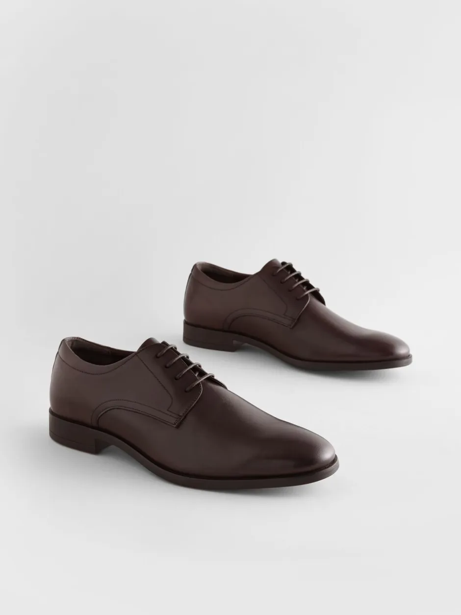 Schoenen|Formele Schoenen|Next - Wijde pasvorm - Egaal leren derbyschoenen Bruin