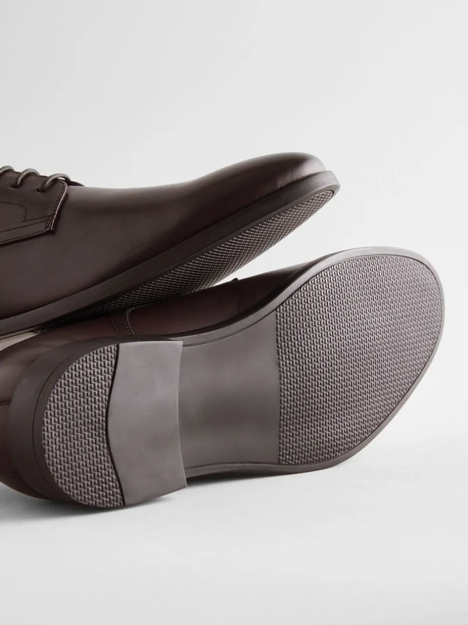 Schoenen|Formele Schoenen|Next - Wijde pasvorm - Egaal leren derbyschoenen Bruin