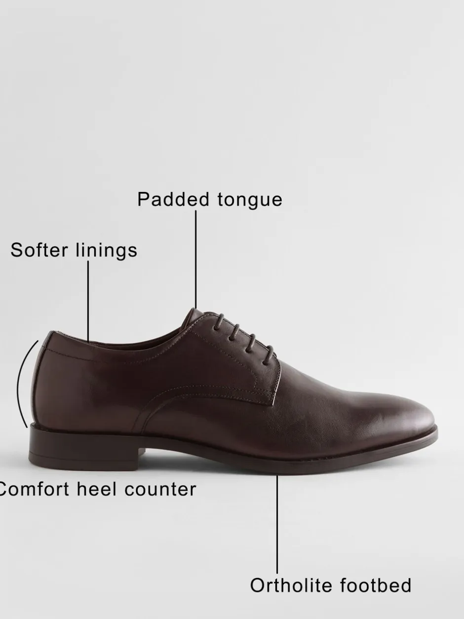 Schoenen|Formele Schoenen|Next - Wijde pasvorm - Egaal leren derbyschoenen Bruin