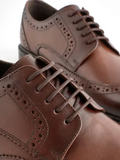 Schoenen|Formele Schoenen|Next - Wijde pasvorm - Leren derby-brogues Bruin